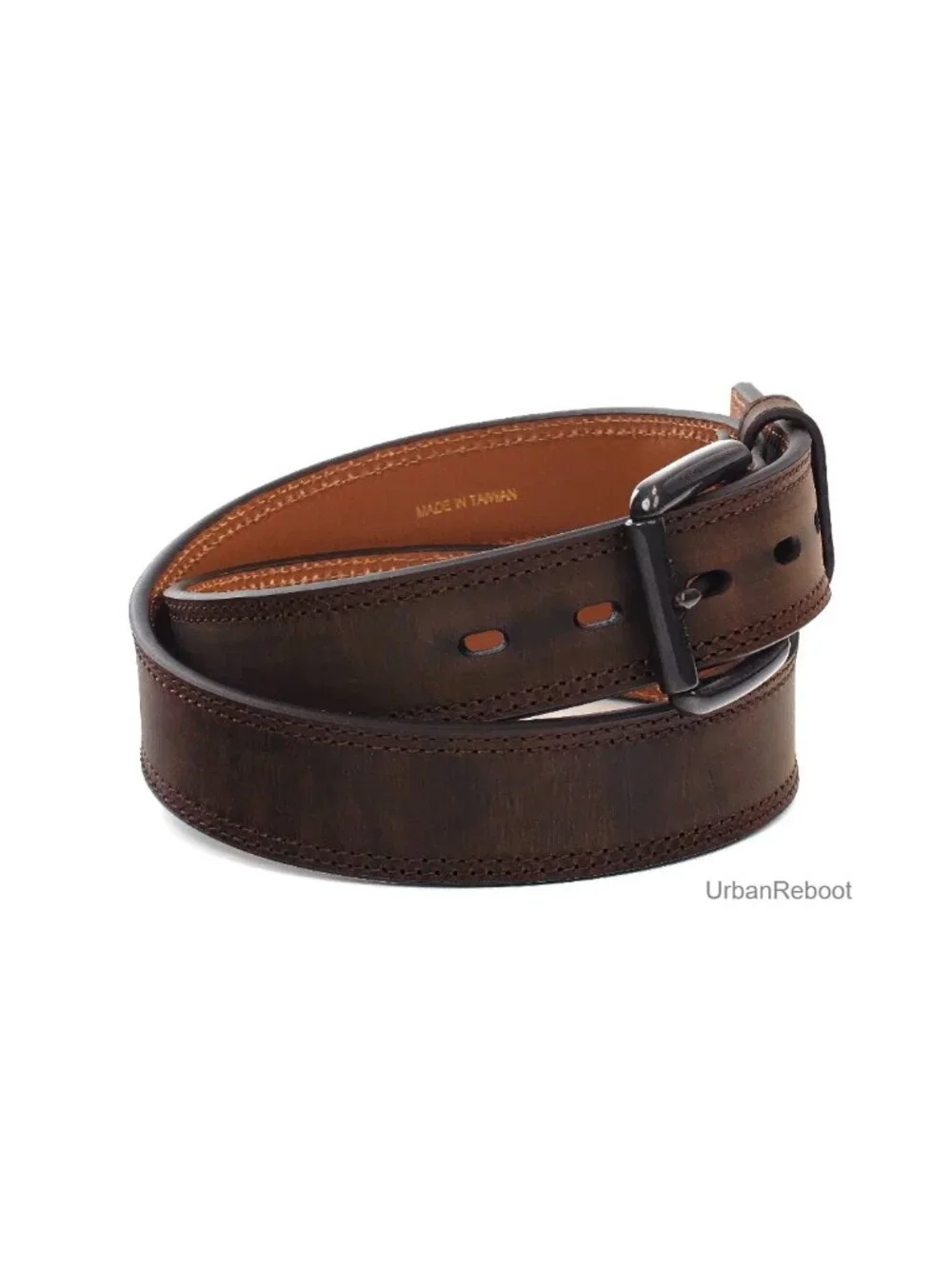 Genuine Leather Western Belt Double Stitched Roller Buckle
